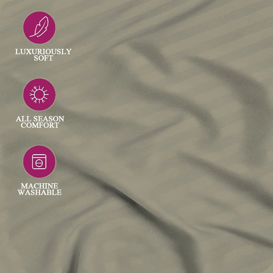 Trance Home Linen 100% Cotton 200TC Satin Stripe Elastic Fitted Bedsheet Cotton Queen Size Bedsheet 2 Pillow Covers Colour Brown Grey