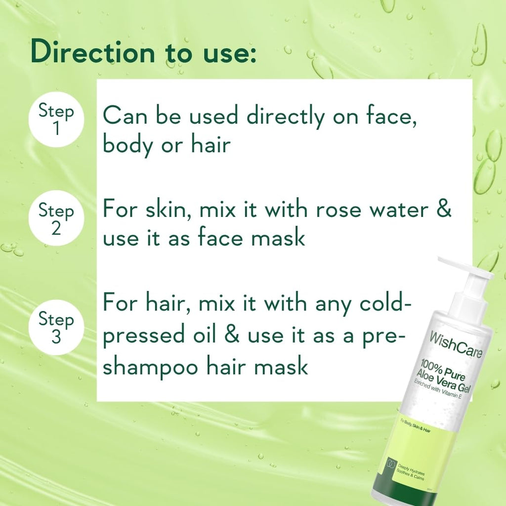 WishCare Pure & Natural Aloe Vera Gel for Skin, Face and Hair | For Hydrating, Moisturizing & Soothing Skin | For Men and Women | 200ml