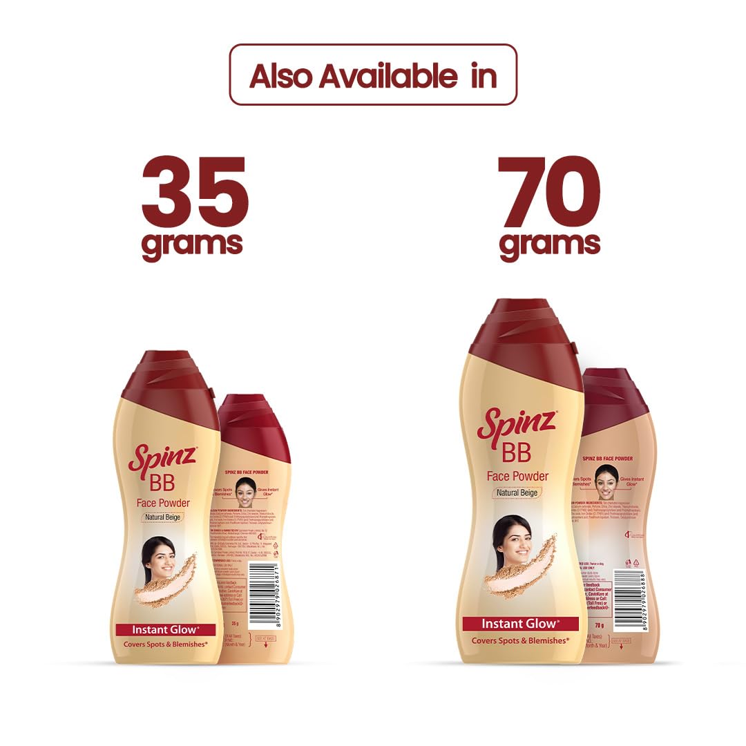 Spinz BB Brightening & Beauty Face Talc for Instant Brightness | Lasts 2X Longer, Covers Dark Spots and Blemishes, Gives Soft and Smooth Skin (Natural Beige) â€“ 70 gm