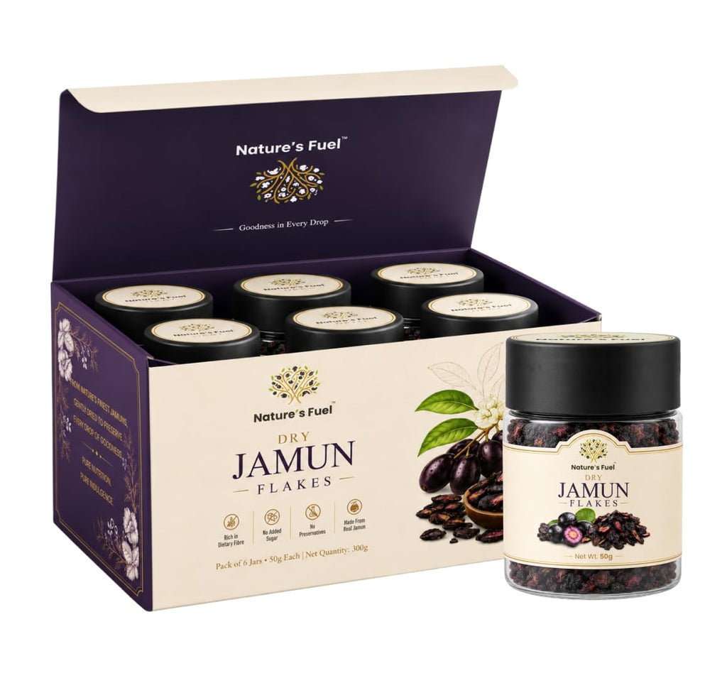 Nature's Fuel Dry Jamun Flakes 50g | 100% Natural Dry Black Plum (Jamun) Fruit Snack | No Added Sugar, No Preservatives (Pack of 6)