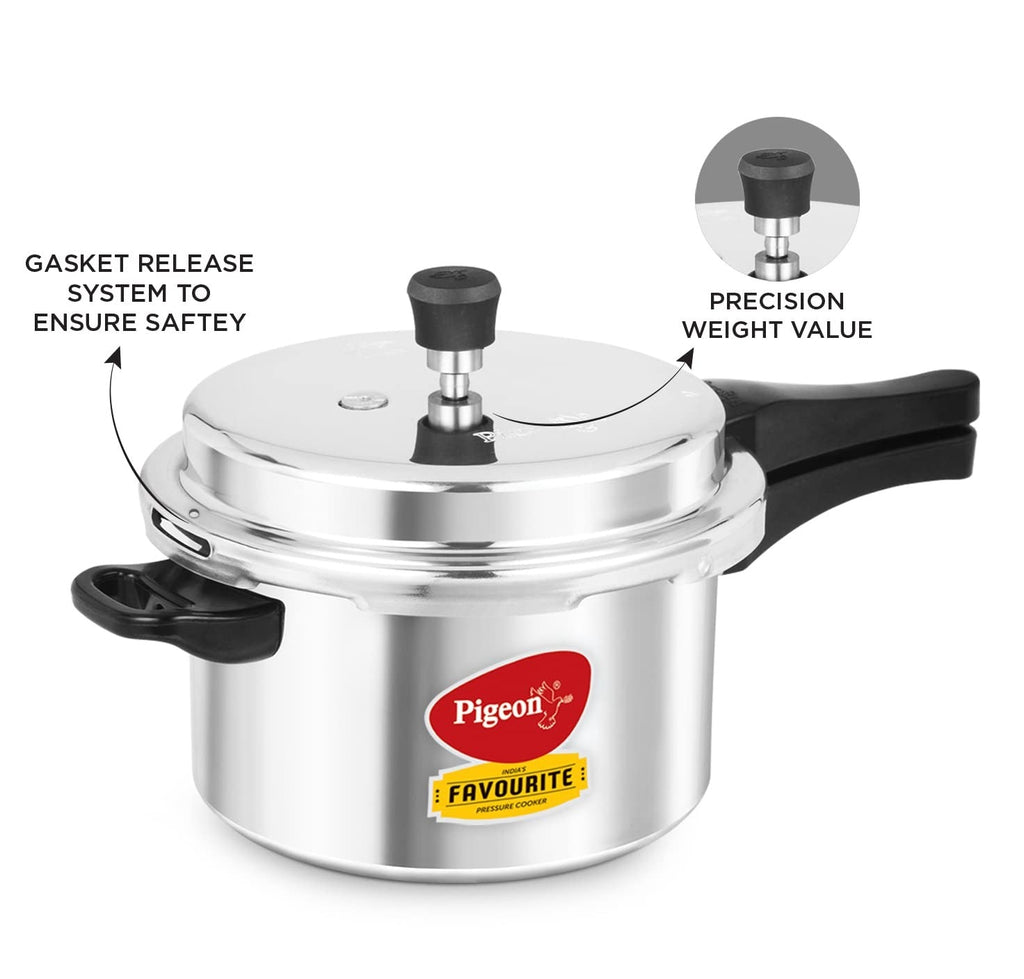Pigeon By Stovekraft Induction Base Aluminium Pressure Cooker with Outer Lid - 5 Litres, Silver
