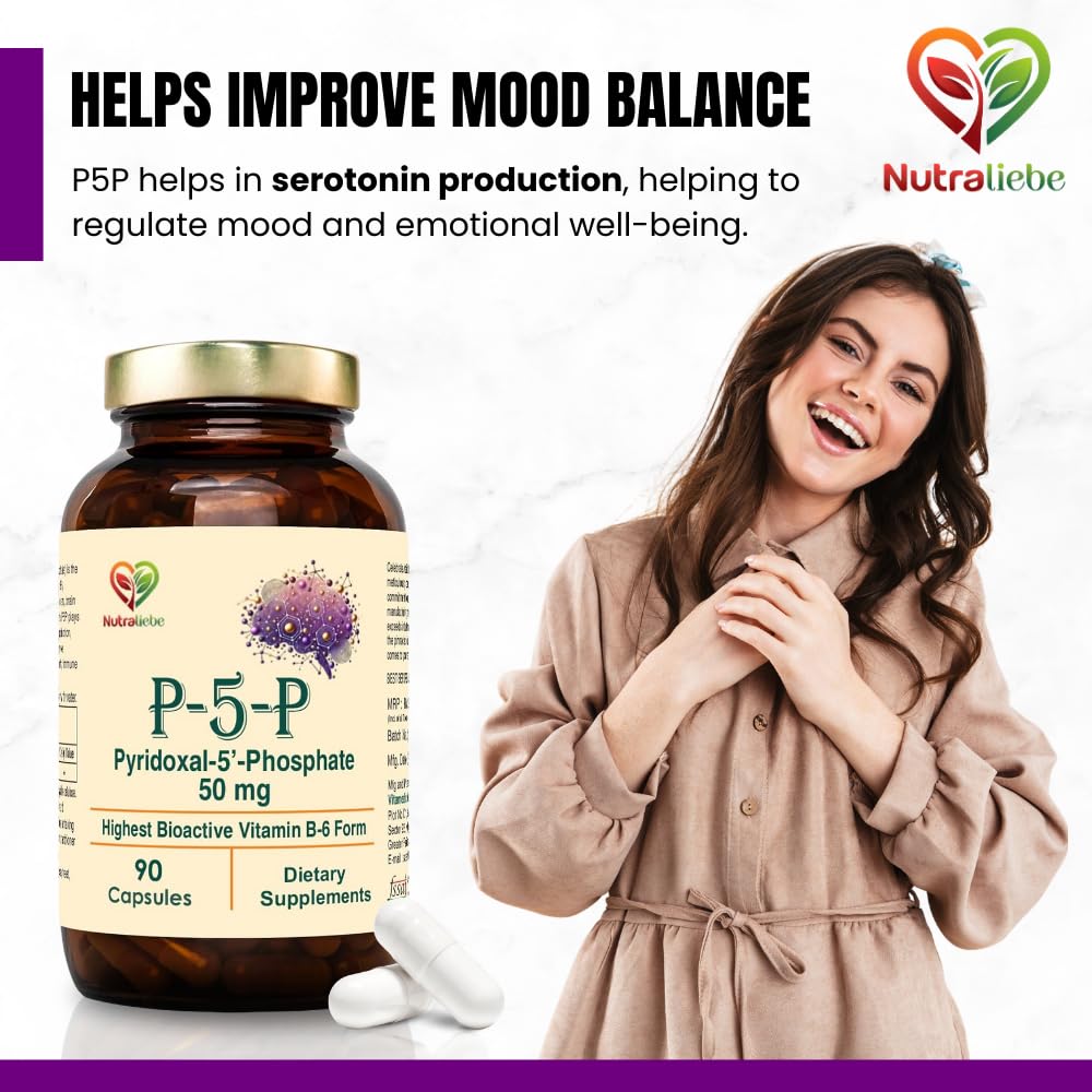 Nutraliebe P5P (Pyridoxal 5â€™- Phosphate) â€“ Active Vitamin B6 for Energy, Brain Function, and Nervous System Support â€“ 90 Capsules