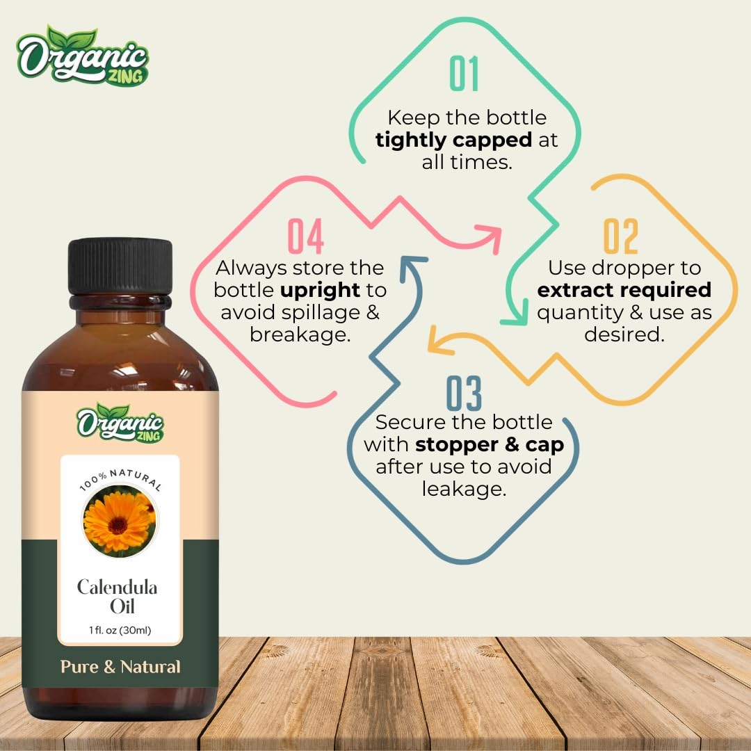 Organic Zing Calendula (Calendula Officinalis) Oil | Essential Oil for Skincare, Hair Care & Massage - 30 Ml