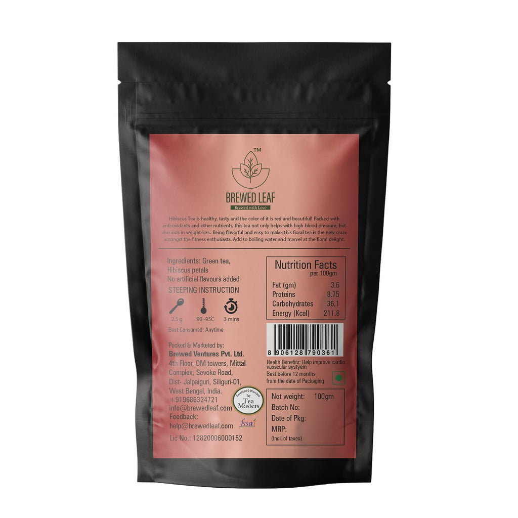 Brewed Leaf Natural and Fresh Hibiscus Green Tea - 100 gms