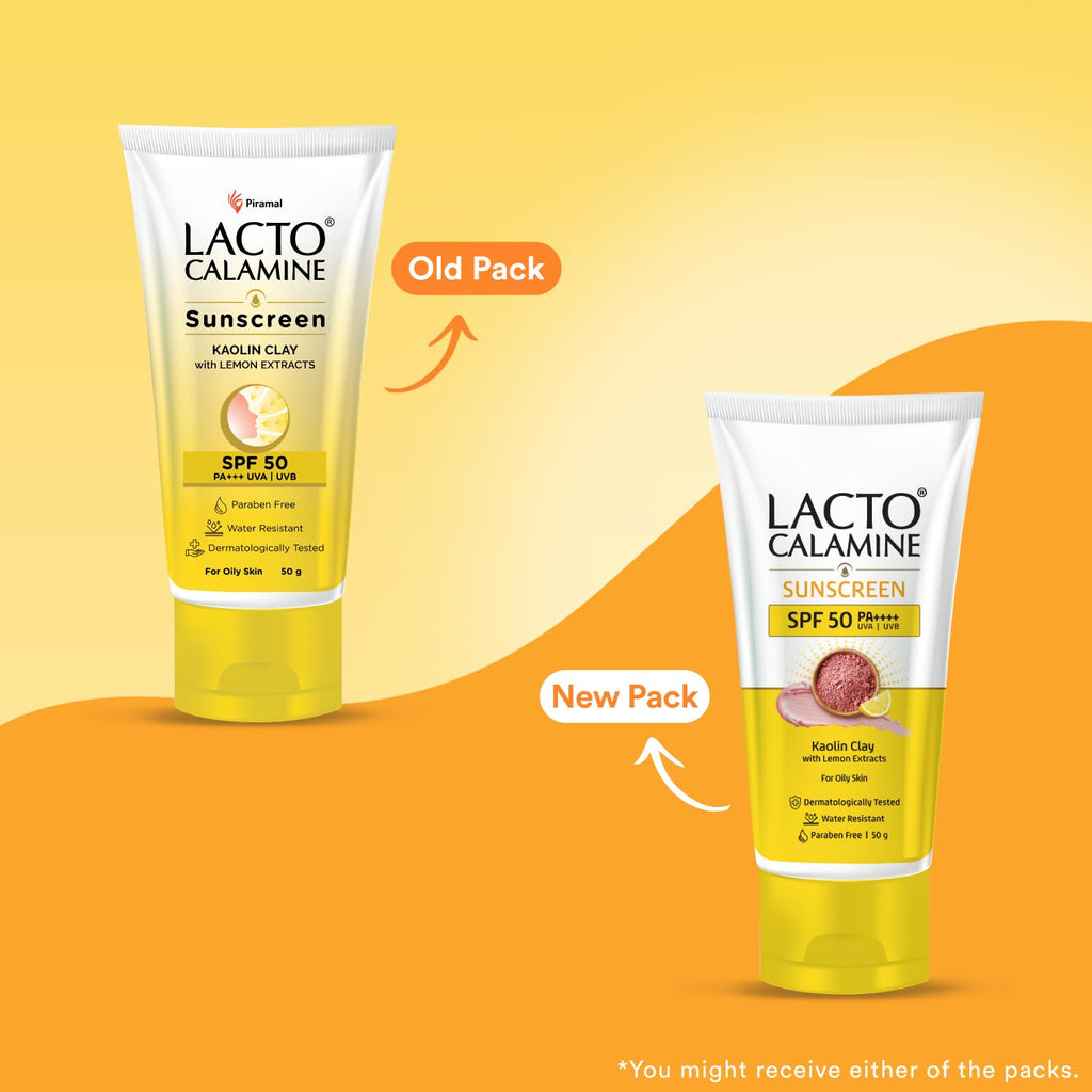 Lacto Calamine Sunscreen SPF 50 | 50g | PA ++++ For Oily Skin | UVA â€“ UVB | Water Resistant & No White Cast | With Kaolin Clay, Vitamin E & Lemon Extracts | Paraben Free