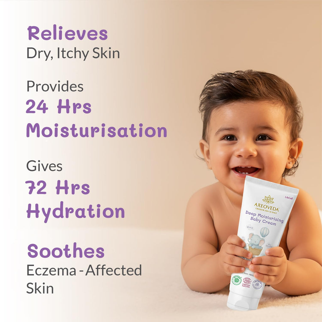 AreoVeda Deep Moisturising Cream (100gm) 24 Hrs Moisturization I Relieves Dryness I Safe From Day 1 I With Pentavitin & 6 Oils+Butters I Lab Tested, Ecocert Certified, EWG Verified