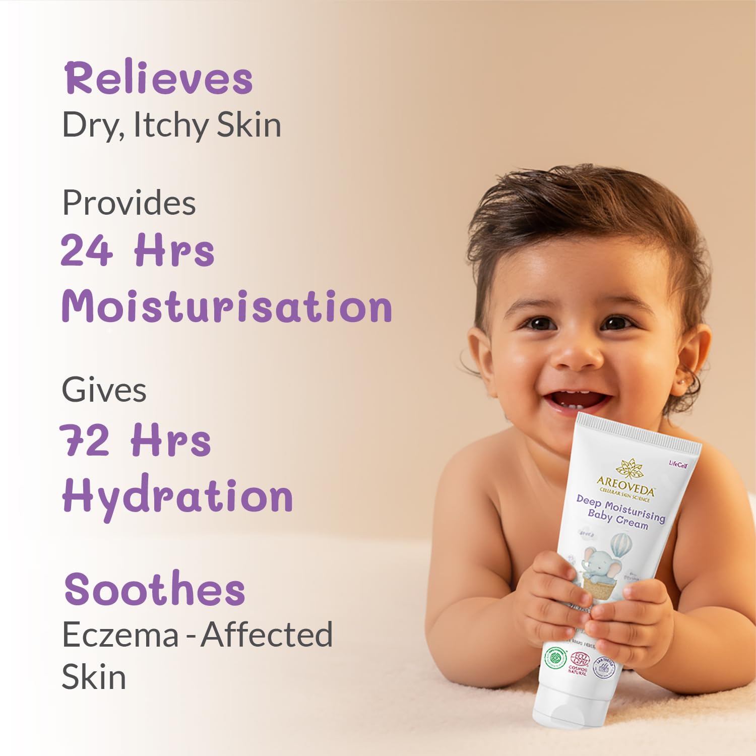 AreoVeda Deep Moisturising Cream (100gm) 24 Hrs Moisturization I Relieves Dryness I Safe From Day 1 I With Pentavitin & 6 Oils+Butters I Lab Tested, Ecocert Certified, EWG Verified