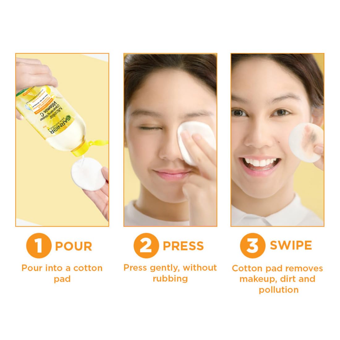 Garnier Vitamin C Micellar Cleansing Water For Dull Skin | Make-Up Remover & Cleanser - Removes makeup, dirt & impurities & Brightens Skin | Just Pour, Press & Swipe | 125ml