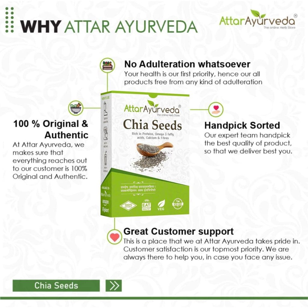 Attar Ayurveda Chia Seeds 250 gm - For Weight Management and Eating | Pure and Natural | Preservative-free | Non-GMO | Clean and Sorted | Rich in Calcium, Protein, Omega-3 & Fibre |