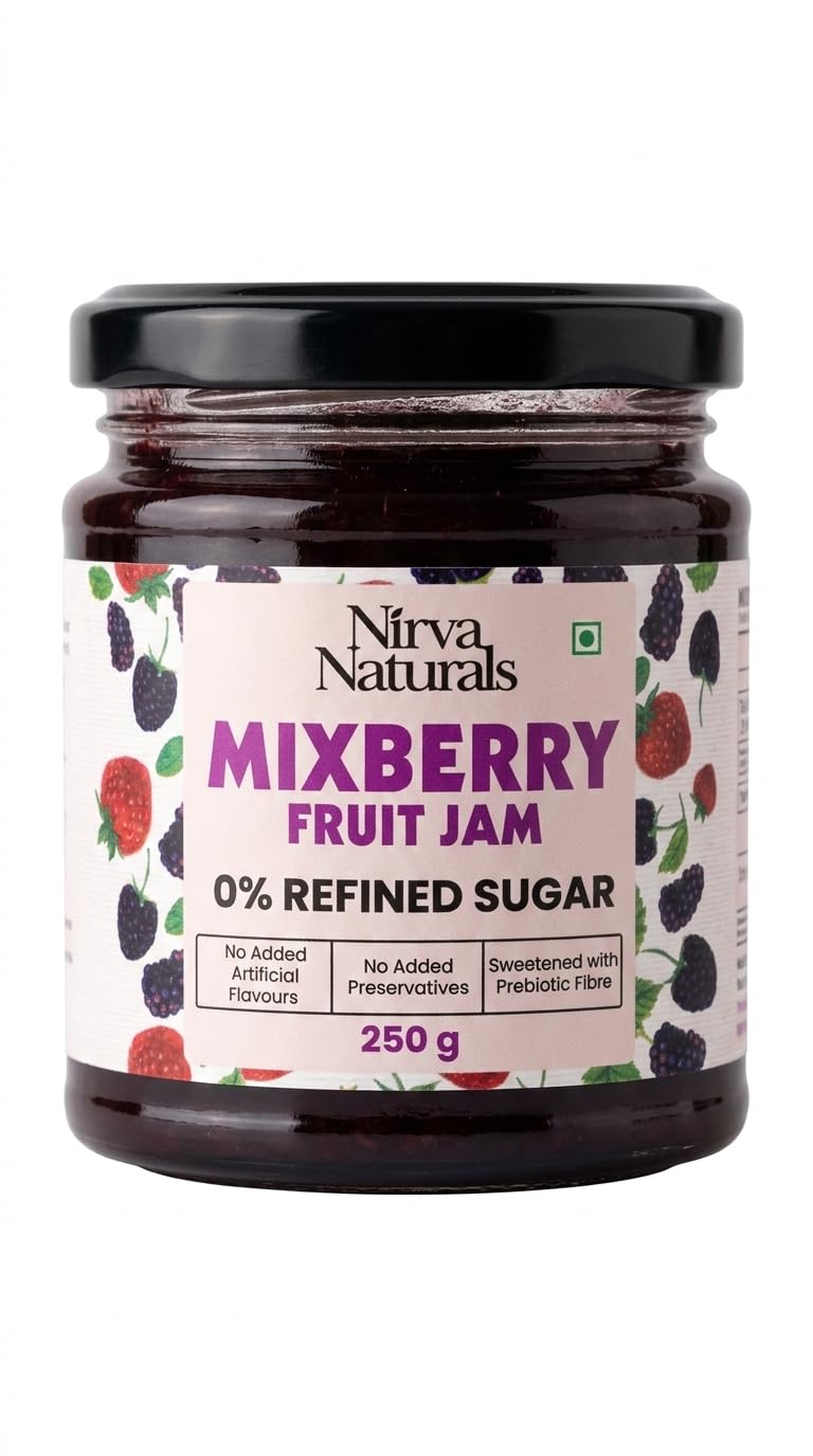 Nirva Naturals No Sugar Mixed Berry Fruit Jam | 100% Pure & Natural | Healthy Jam for Kids & Adults | No Added Flavours & Preservatives | Good for Gut Health | Pack of 1| 250g