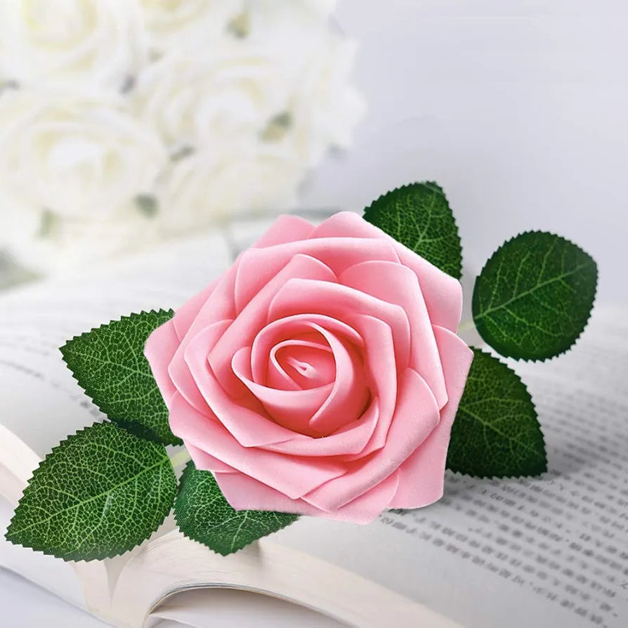 Artificial Roses Flowers Real Looking Fake Roses Artificial Foam Roses Pink - 25 pieces