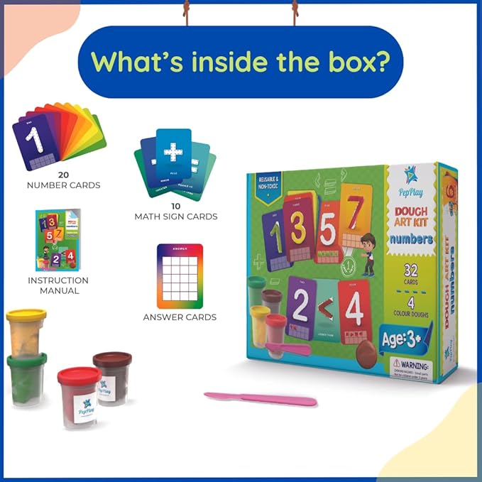Pepplay Dough Art Kit Long Lasting Soft and Non-Toxic Educational Clay 32 Flash Cards with 4 Dough Boxes