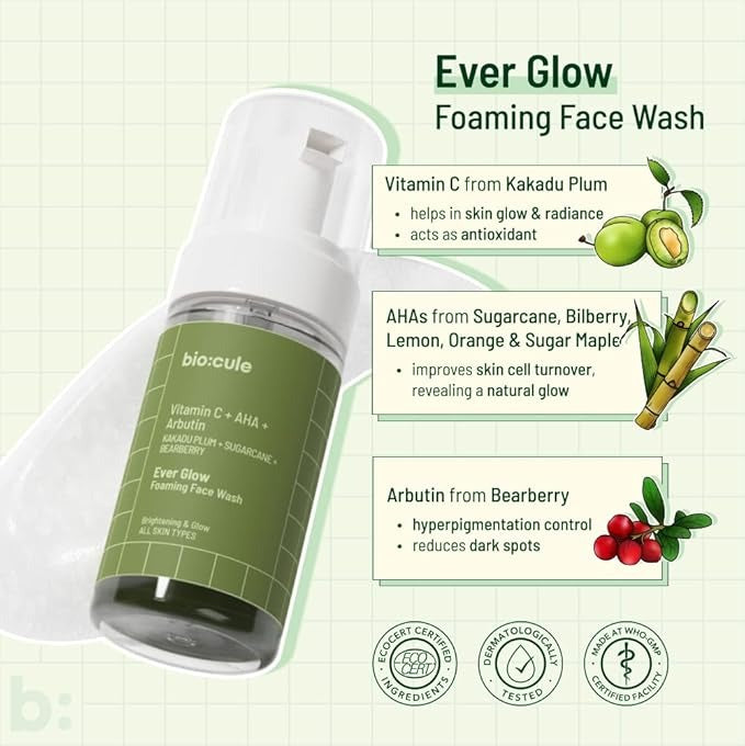 Biocule Ever Glow Foaming Face Wash for Glowing & Even Skin Tone - 100 ml