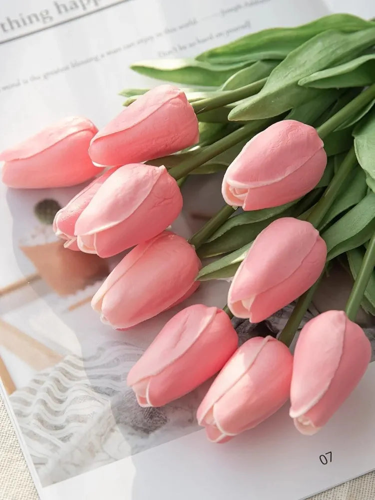 5 Pcs Artificial Tulip Lily Flowers Bunch Faux Pink Fabric Flowers