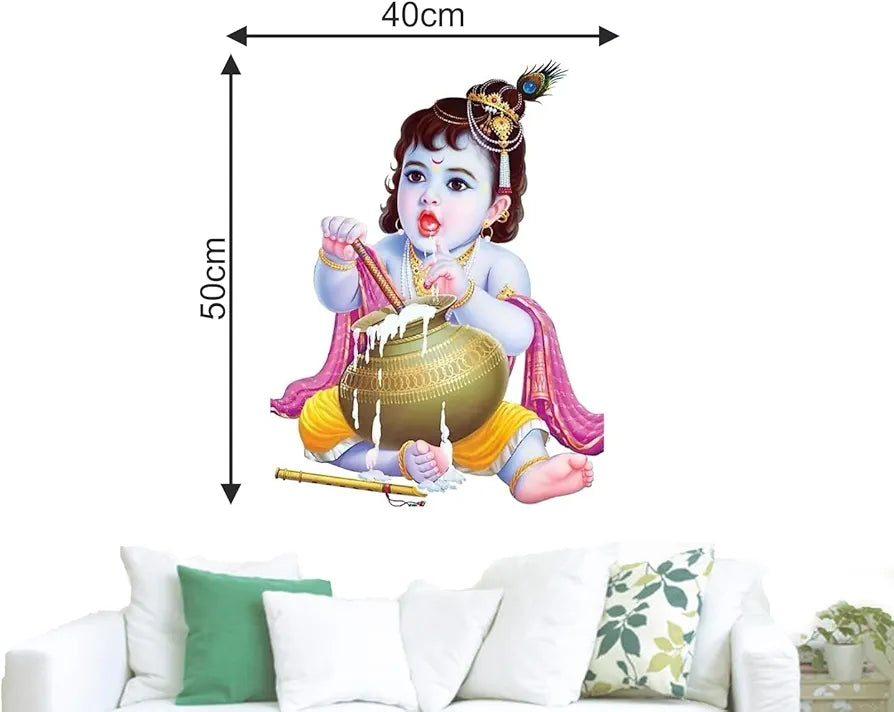 Rawpockets Lord Krishna with Pot Self Adhesive Wall Sticker-PVC