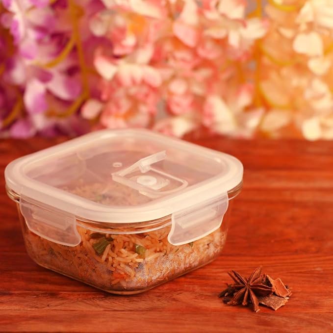 Femora Borosilicate Glass Containers for Kitchen | Storage Box for Kitchen With Air Vent Lid | Set of 1 | 300 Ml