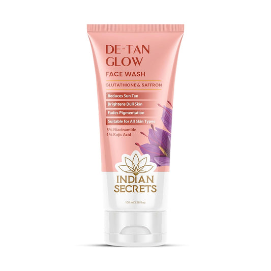 De-Tan Glow Face Wash For Brightening & Glowing Skin | Tan Removal | Kojic Acid, Glutathione, Niacinamide, Saffron, Turmeric | For All Skin Types | For Men & Women, 100ml