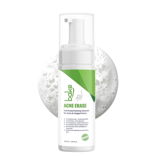 BAKE Acne Erase Foaming Face Wash with 2% Salicylic Acid & Niacinamide | Oil Control, Unclogs Pores, Clears Acne & Blemishes | Gentle Foaming Cleanser for Oily, Acne Prone & Sensitive Skin â€“ 100ml