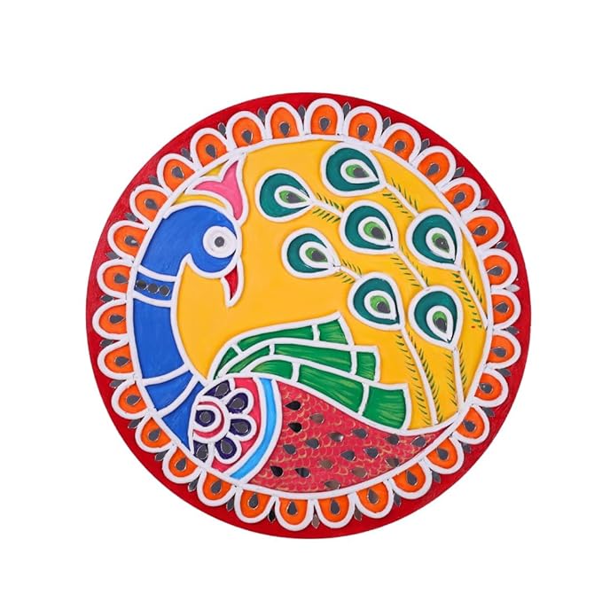 Hobby India Diy Lippan Art Mandala Painting and Craft Kit - Complete Set With Wooden Mandala Board | Peacock Design