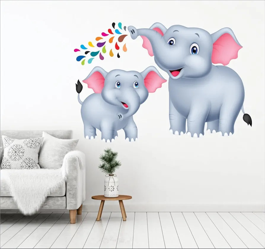 AH Decals Kids Wall Sticker Elephant 3D Wall Stickers PVC Vinyl Wall Art Decorative for Kids Room Play School- 66 CM X 50 CM or 26 X 20 Inches Multicolour-Self-Adhesive