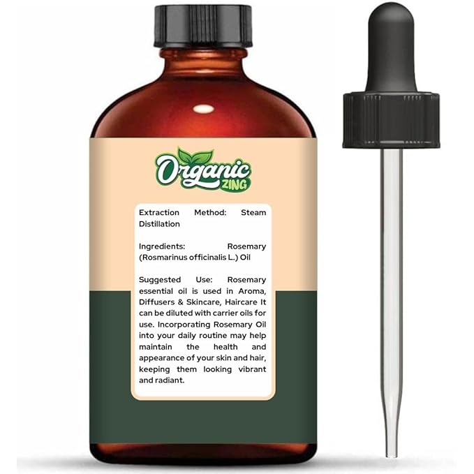 Organic Zing Rosemary Essential Oil for Skin, Face, Hair Care, Aromatherapy, Diffuser, Conditioner - 118 Ml