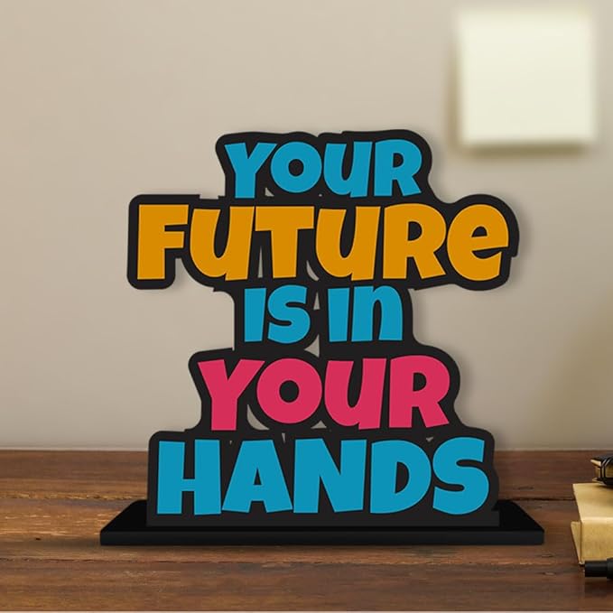 Artvibes Wooden Idols and Figurine Your Future is in Your Hands Positive Quotes Table Decoration for Office Desk | Home Decor