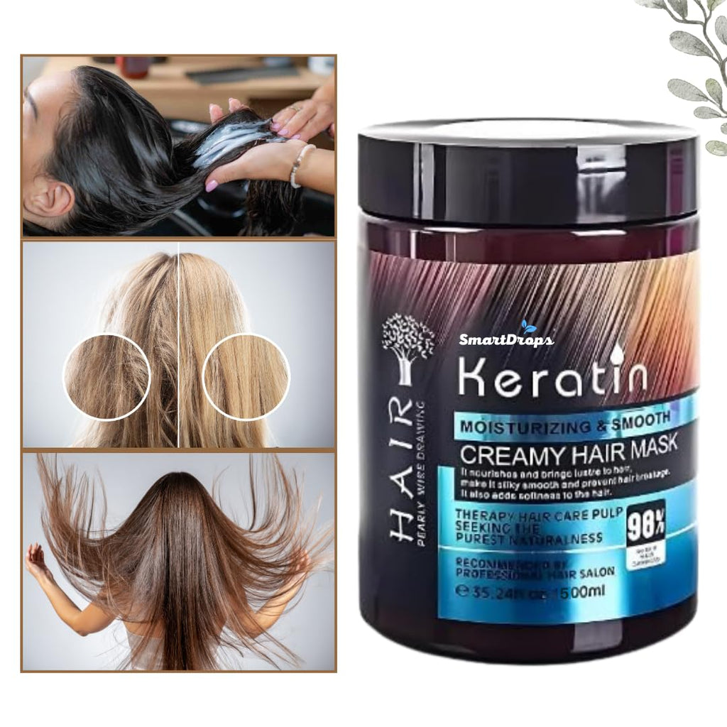 Smartdrops Keratin Hair Mask, Soft Texture Blend for Daily Hair Care Routine, (Pack 1) (500 g) || Hair Mask || Keratin Rich Hair Mask for Frizz-Free and Strong Hair | Protein Mask for Intense Damaged or Dry Hair Repair | Deep Nourishing Hair Treatment