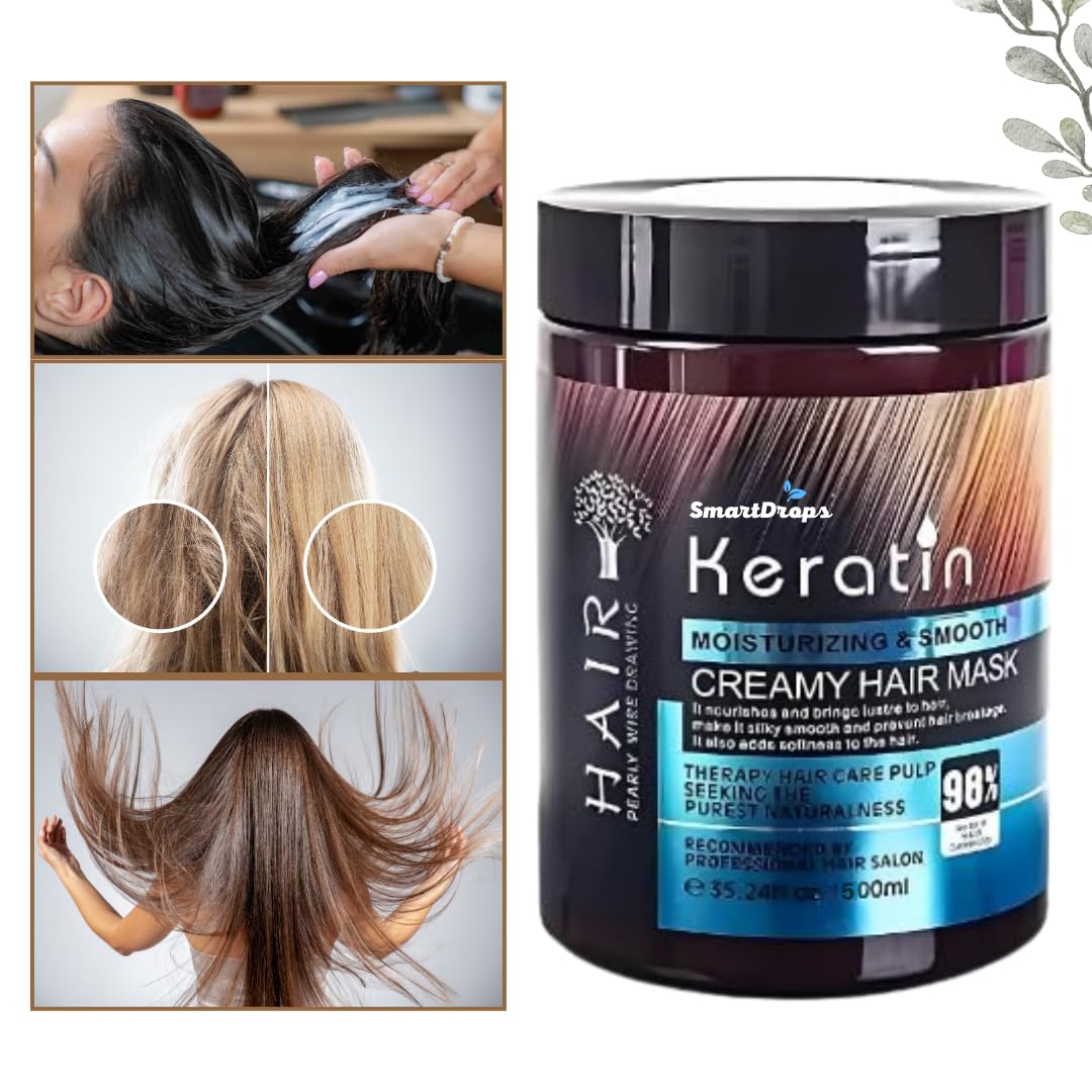 Smartdrops Keratin Hair Mask, Soft Texture Blend for Daily Hair Care Routine, (Pack 1) (500 g) || Hair Mask || Keratin Rich Hair Mask for Frizz-Free and Strong Hair | Protein Mask for Intense Damaged or Dry Hair Repair | Deep Nourishing Hair Treatment