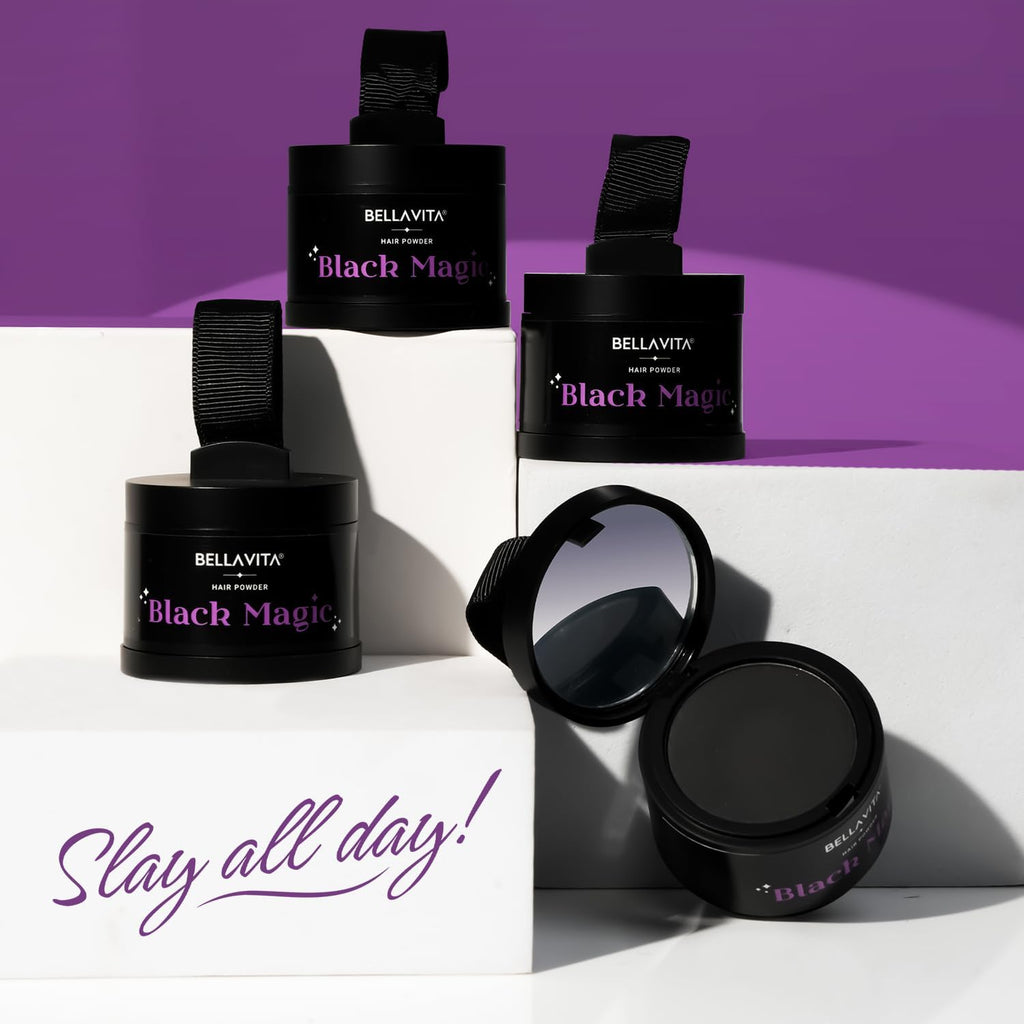 BELLAVITA Black Magic Hair Powder | Covers Grey Hair & Bald Spots Instantly | Root Touch Up | Sweat-Resistant & Long-Lasting Formula | Natural Looking Colour | 4g