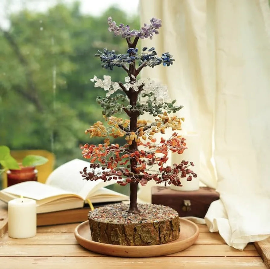 Ritualistic Chakra Crystal Tree with Gemstones Handcrafted for Energy Healing Meditation