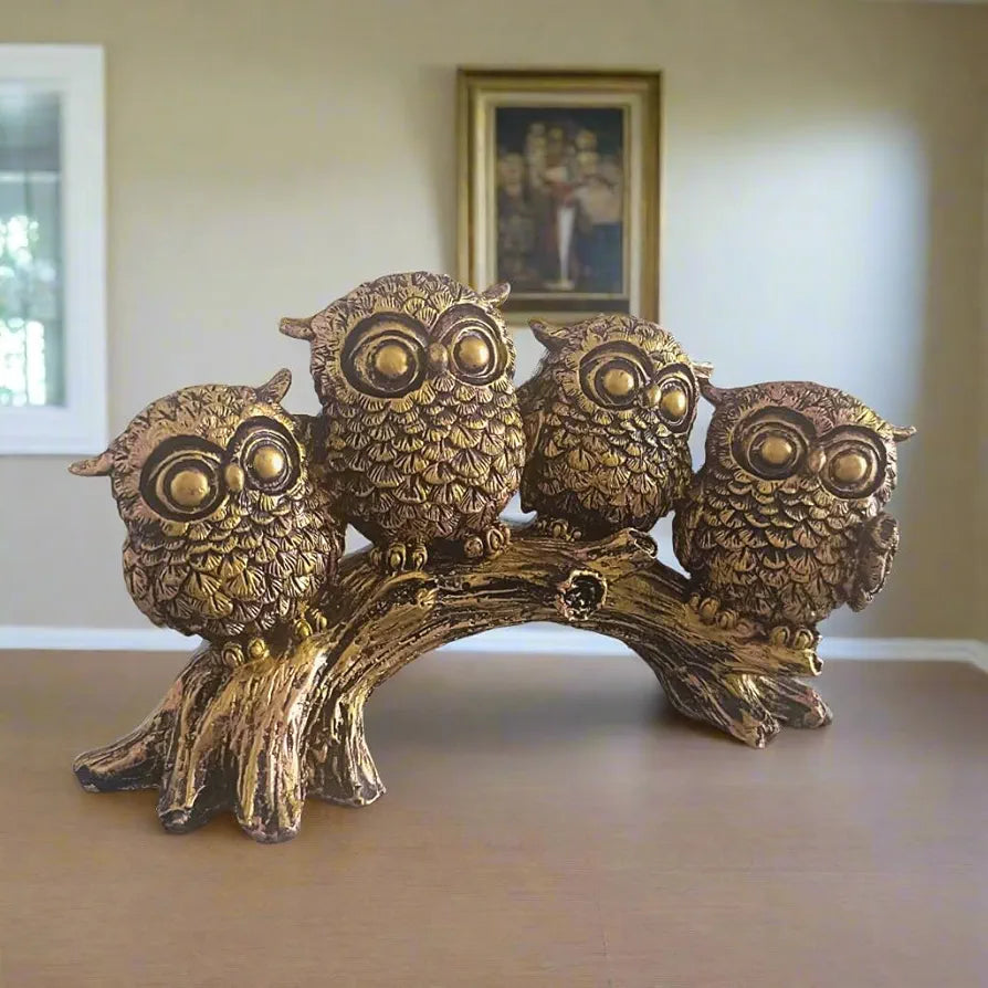 Alila Owls Set Sitting On Tree Log Owl Lucky Statue Showpiece Idol for Gifting