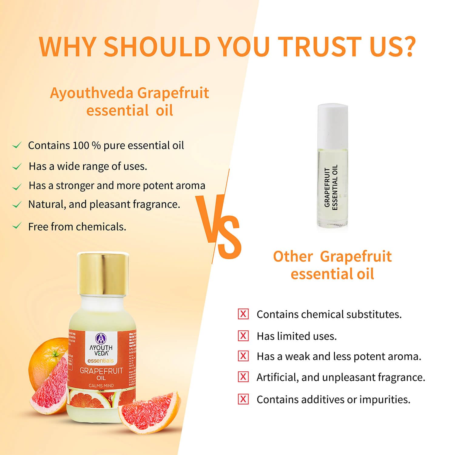 Ayouthveda Grapefruit essential oil | For Healthy Skin & Hair | Pure & Natural Aromatherapy oil 15ml
