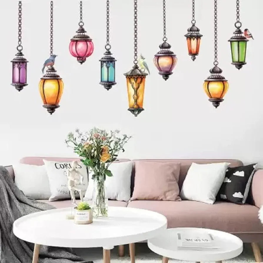 Rangoli Vinyl New Modern Art Beautiful Multicolor Light Lamps Large Wall Sticker Size 105Cm*105Cm-Self-Adhesive