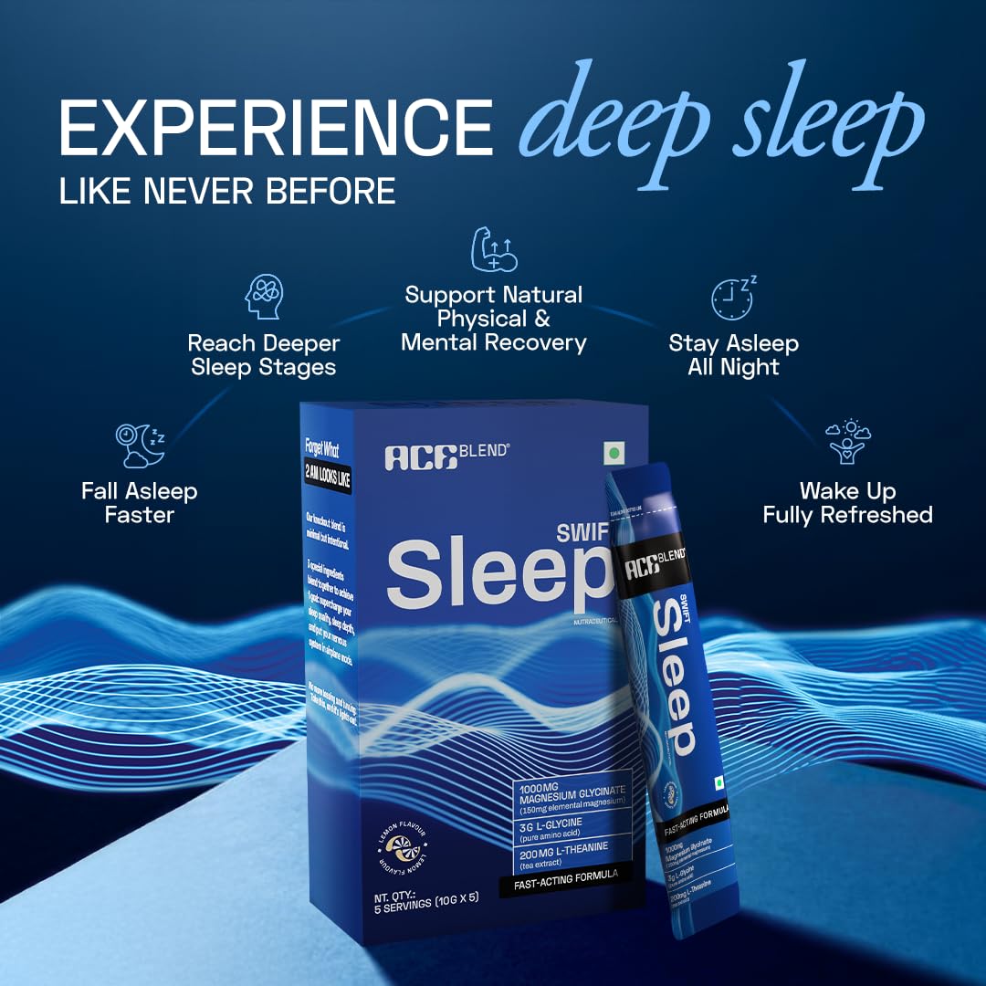 Ace Blend Swift Sleep 15 Servings | Natural Sleep Supplement With Magnesium Glycinate, L-Theanine And Glycine | Deep Sleep Support | Stress Relief | Relaxation | Restful Night Recovery