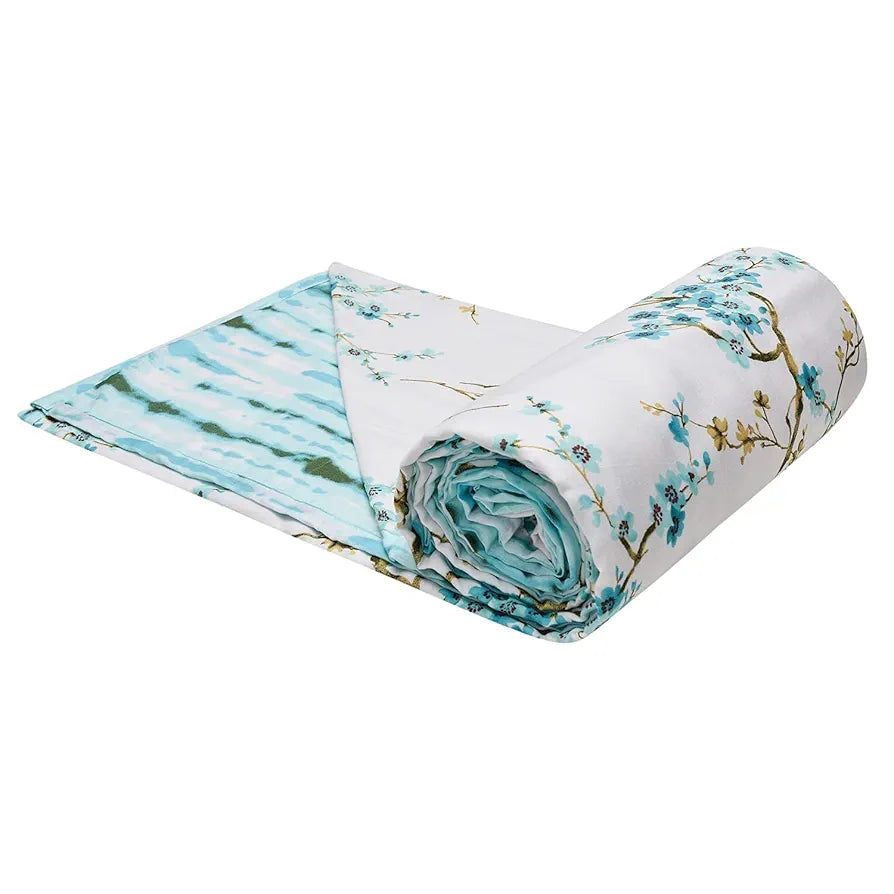 Trance Home Linen 150 GSM Pure Cotton Reversible Dohar Double Bed Size Ac Blanket Comforter Soft Light-Weight Bed Blanket Colour Akira Turquoise