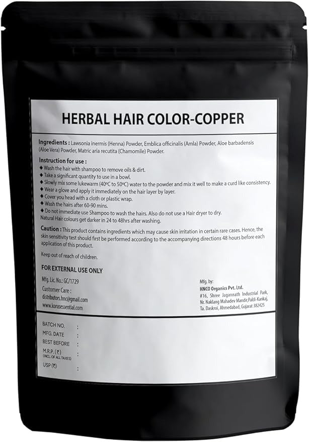 Korus Essential Natural Herbal Hair Color For Women & Men - Copper - 100 gms