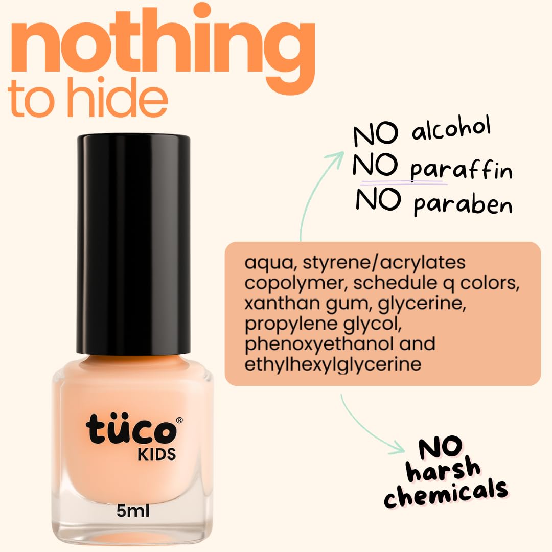 TucoÂ® Kids Water Based Safe Nail Polish for girls | Easy to Peel Off, Non Toxic, Natural & Safe for Kids | Play Safe with Chemical Free Nails for Daughters | Pack of 1x5ml | Orange