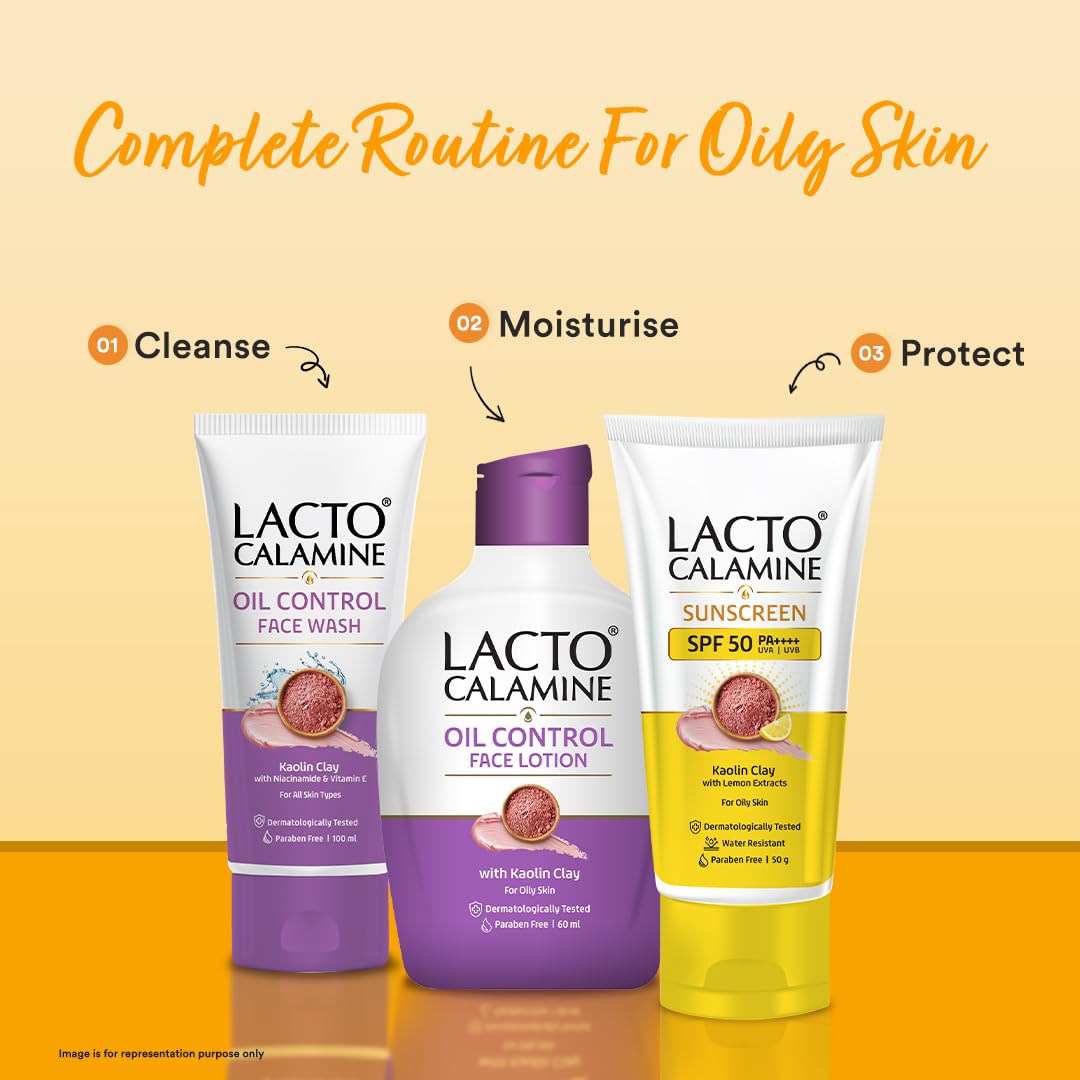 Lacto Calamine Sunscreen SPF 50 | 50g | PA ++++ For Oily Skin | UVA â€“ UVB | Water Resistant & No White Cast | With Kaolin Clay, Vitamin E & Lemon Extracts | Paraben Free