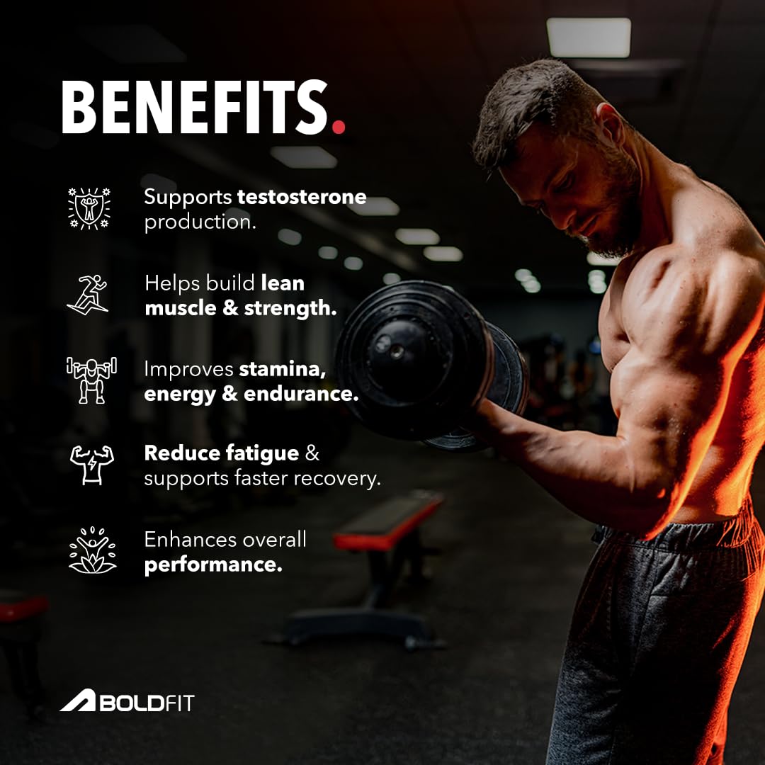 Boldfit Testosterone Booster Supplement for Men with Ashwagandha, Ginseng, Kaunch Beej & Tribulus Terrestris Testo booster for Energy, Strength, Muscle Growth, Stamina & Performance Pre & Post Workout Supplement- 60 Testo Tablet