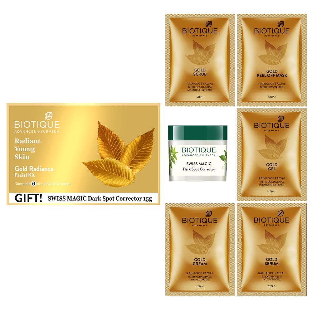 Biotique Gold Radiant Skin Youth Facial| 6-Step Facial Kit for Radiant Skin| Ayurvedic and Organically Pure| 100% Botanical Extracts| Suitable for All Skin Types | 65gm