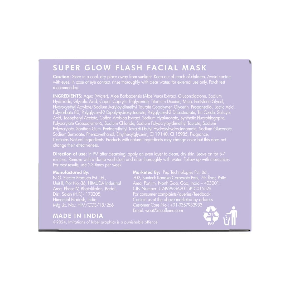 mCaffeine Super Glow Flash Facial 25% AHA+BHA+PHA Face Mask | 5 Mins Glow Face Pack | Instant Brightening & Hydrate Winter Skin | Unclogs Pores, Removes Blackhead & Dead Skin | Tan Removal | Color Changing Mask for Dry Skin- 50gm