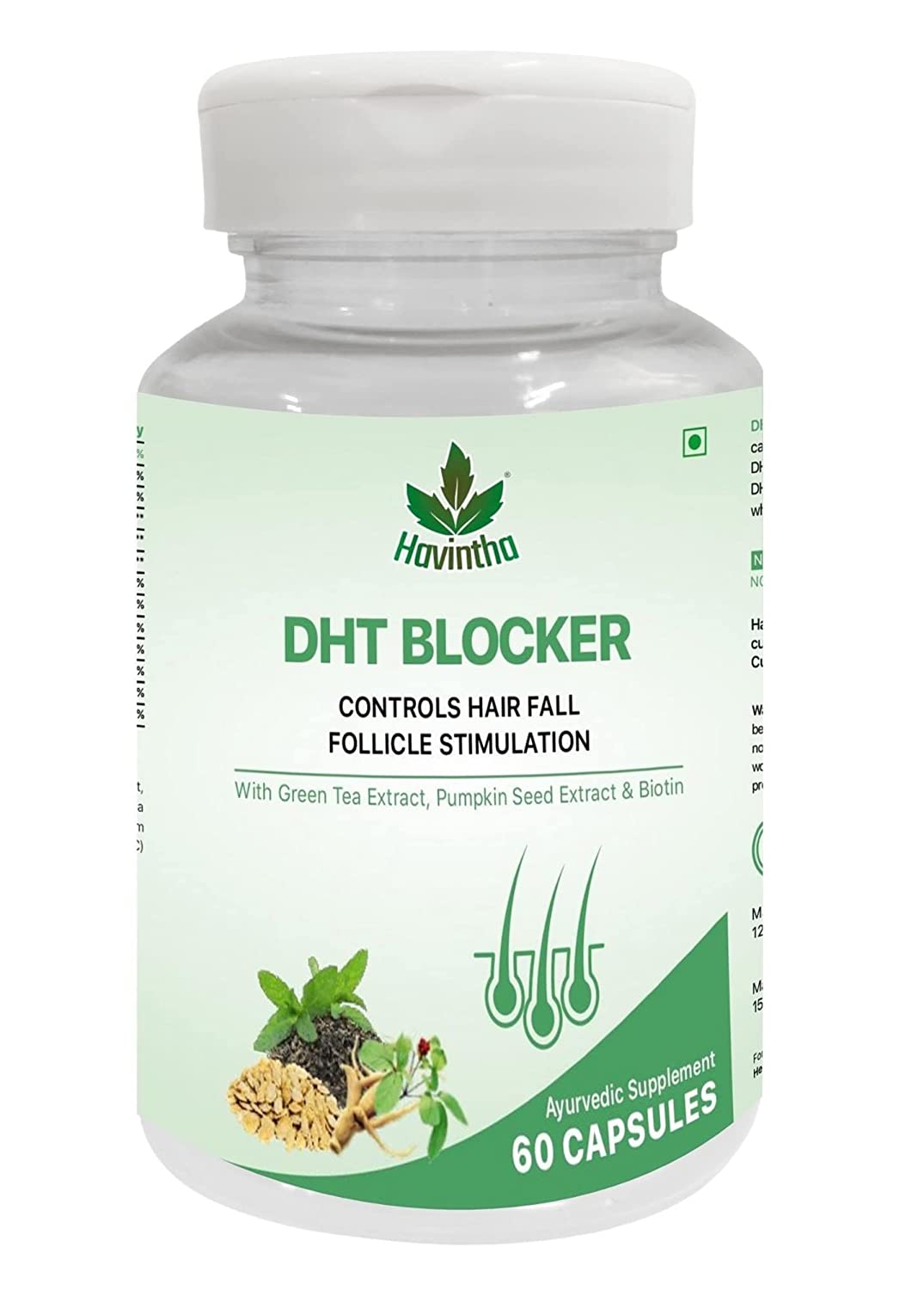 Havintha Natural Hair Shampoo With Amla, Reetha, Shikakai and Methi Dana (Advanced) 227g And Plant Based DHT BLOCKER for Hair Fall Control - 60 Capsules