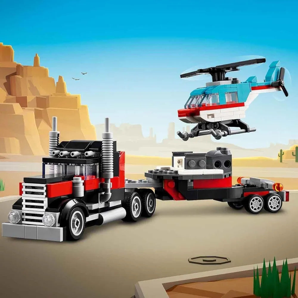 Lego Creator Flatbed Truck with Helicopter Vehicle Toy 3in1 Set 31146