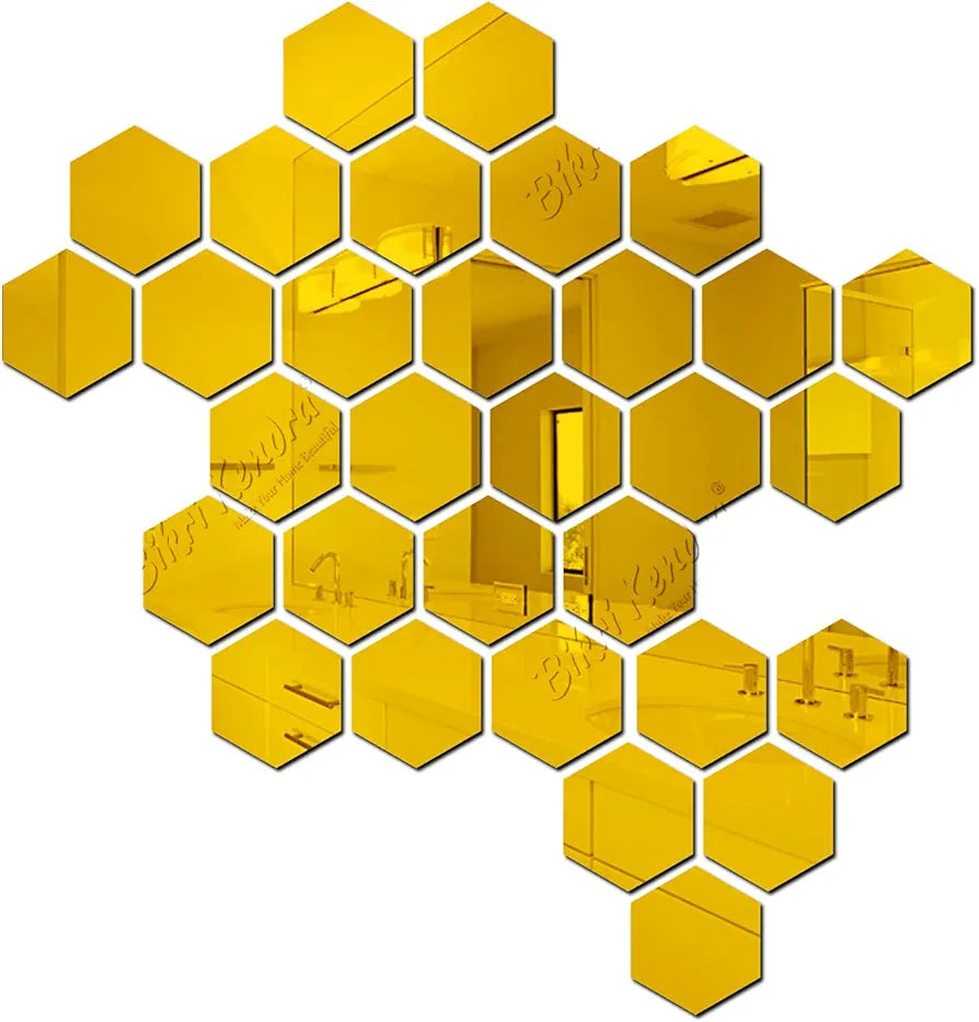 Bikri Kendra 31 Hexagon with 20 Butterfly Golden Mirror Stickers for Wall Mirror