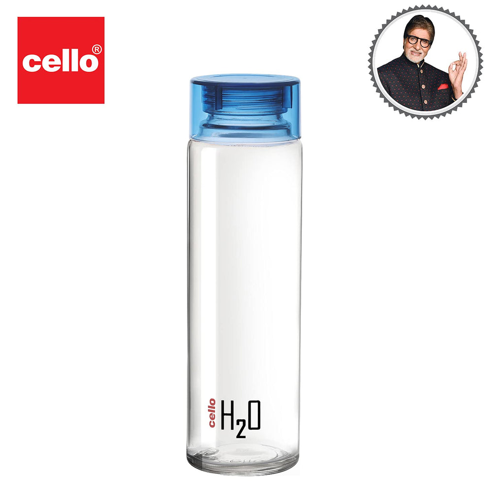 Cello H2o Glass Fridge Water Bottle With Plastic Cap | 920 ml | Set of 6 | Blue