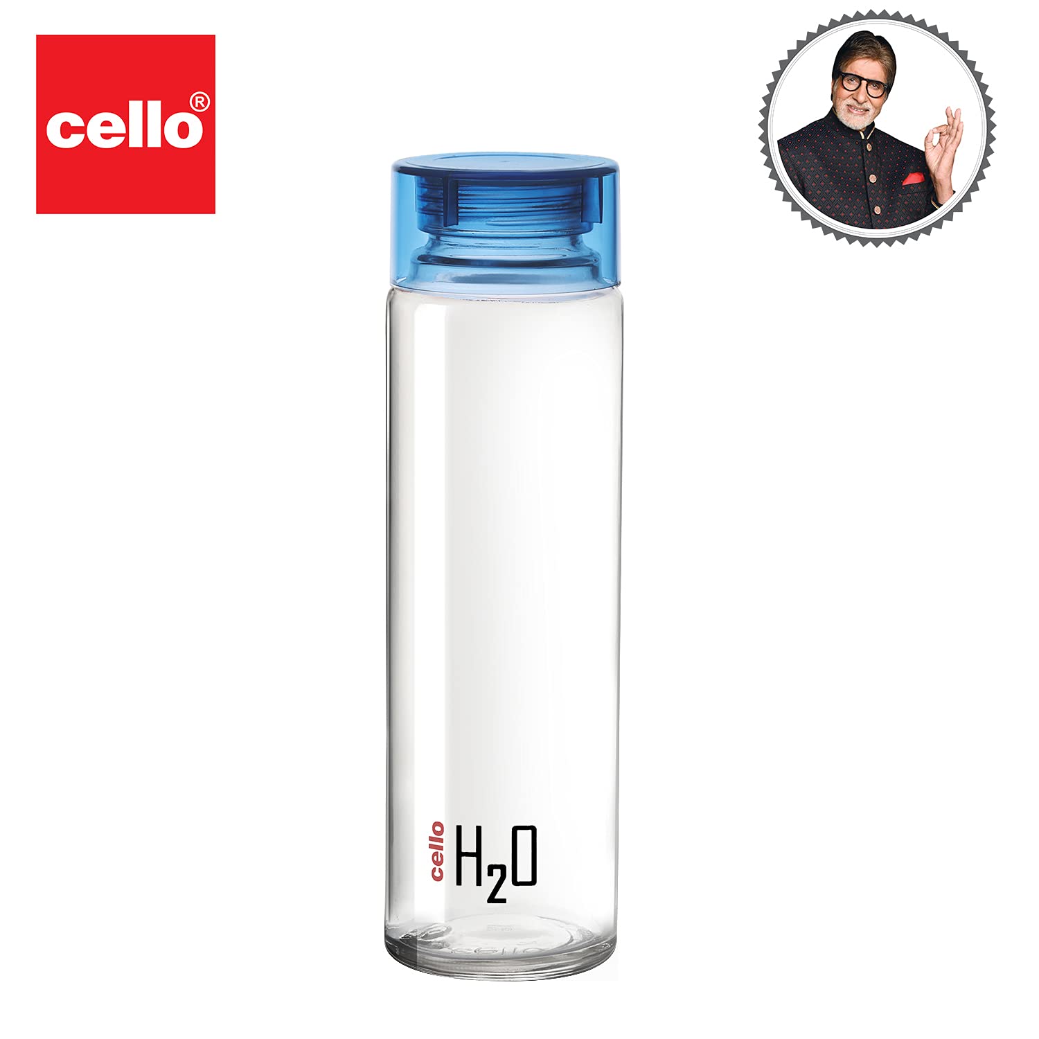 Cello H2o Glass Fridge Water Bottle With Plastic Cap | 920 ml | Set of 6 | Blue