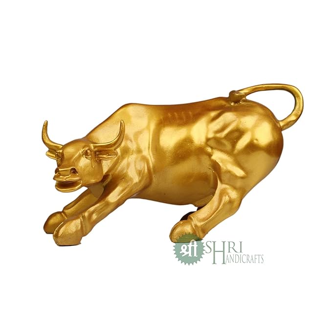 Indicast Resin 10" Inch Geometric Statue Golden Bull Action Sculpture Ornament Abstract Animal Figurines Room Desk Decor | Gold