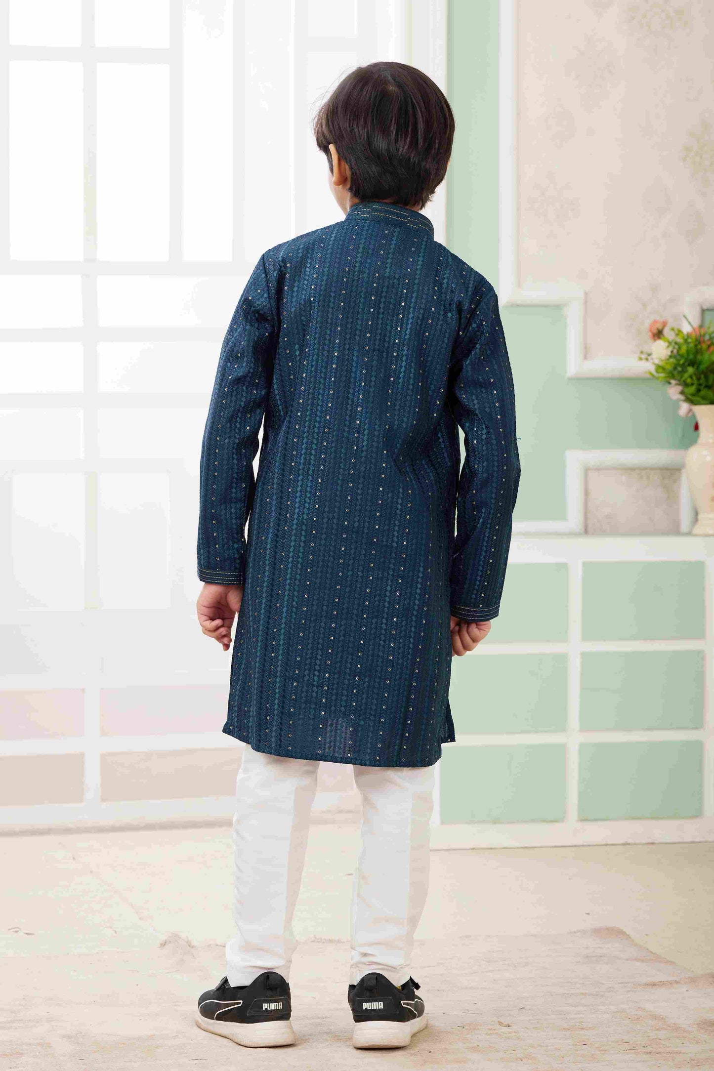 Raivat Ethnic Art Silk Embroidery Work Kids Kurta Pajama In Teal Green Colour
