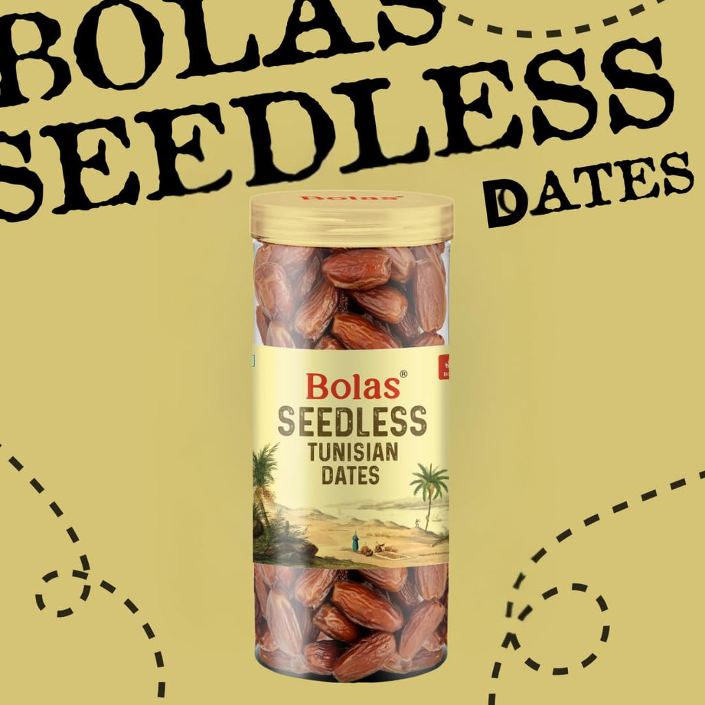 Bolas Seedless Tunisian Dates 400g | Khajur/Khajoor | Naturally Sweet | No Added Sugar | No Preservatives | Rich in Fibre & Vitamins | Healthy Snack