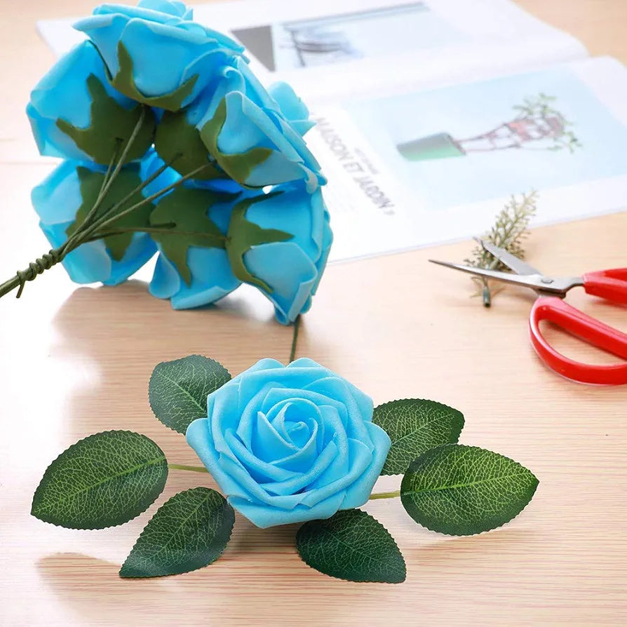 Artificial Roses Flowers Real Looking Fake Roses Artificial Foam Roses Blue